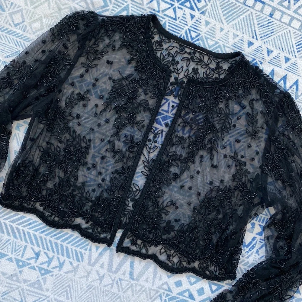 Black Beaded Sheer Open Top